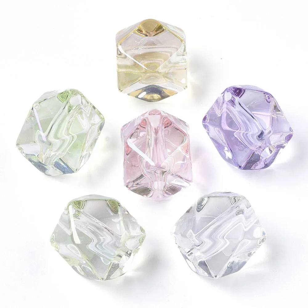 

10pc Transparent Acrylic Beads AB Color Plated Cube Faceted Mixed Color 19.5x19mm Hole: 4.5mm