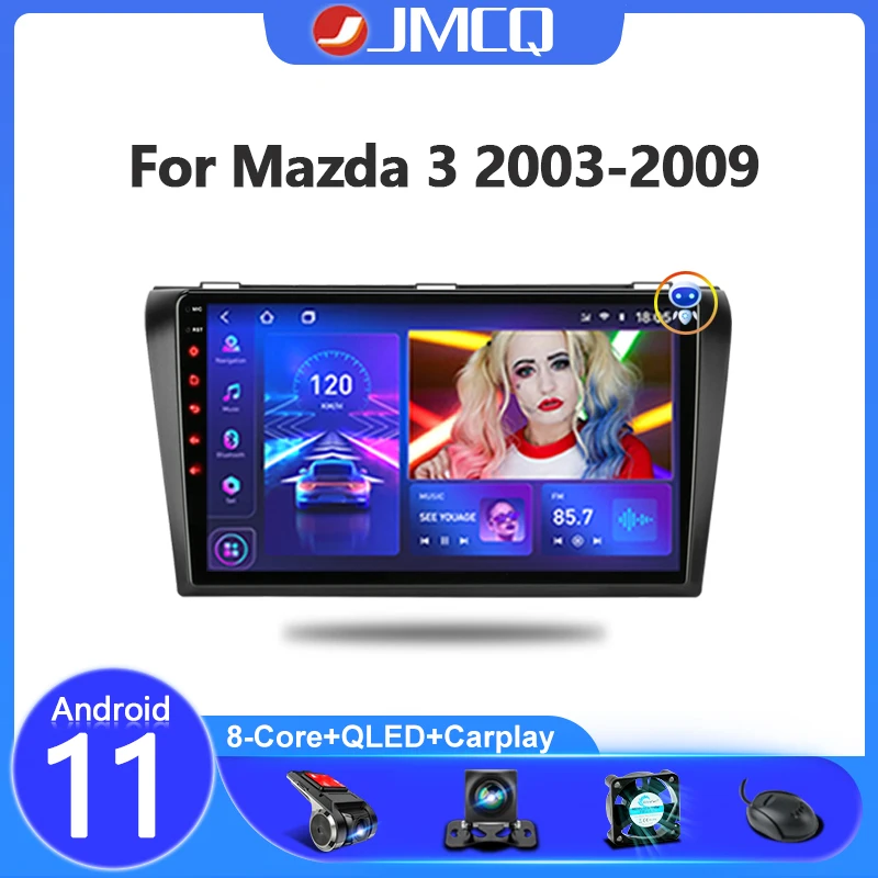 JMCQ 2 Din Android 11 Auto Radio Für Mazda 3 2003-2009 Multimedia Video Player Split Screen GPS Navigation carplay Kopf Einheit RDS
