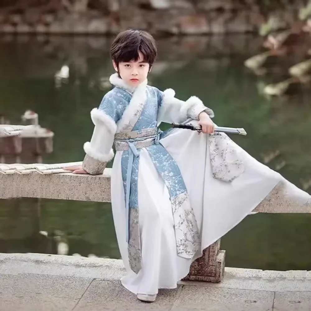 Зимний детский костюм Тан в китайском стиле Hanfu для мальчиков Vestidos плотное платье