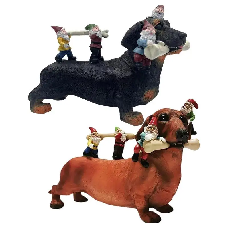 

Карликовая статуя таксы, гном, декоративные полимерные садовые статуи собаки, едящие кости, портативная художественная Статуэтка двора, скульптуры, садовый декор