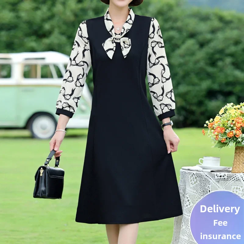 Элегантное шифоновое платье с длинным рукавом для женщин среднего возраста