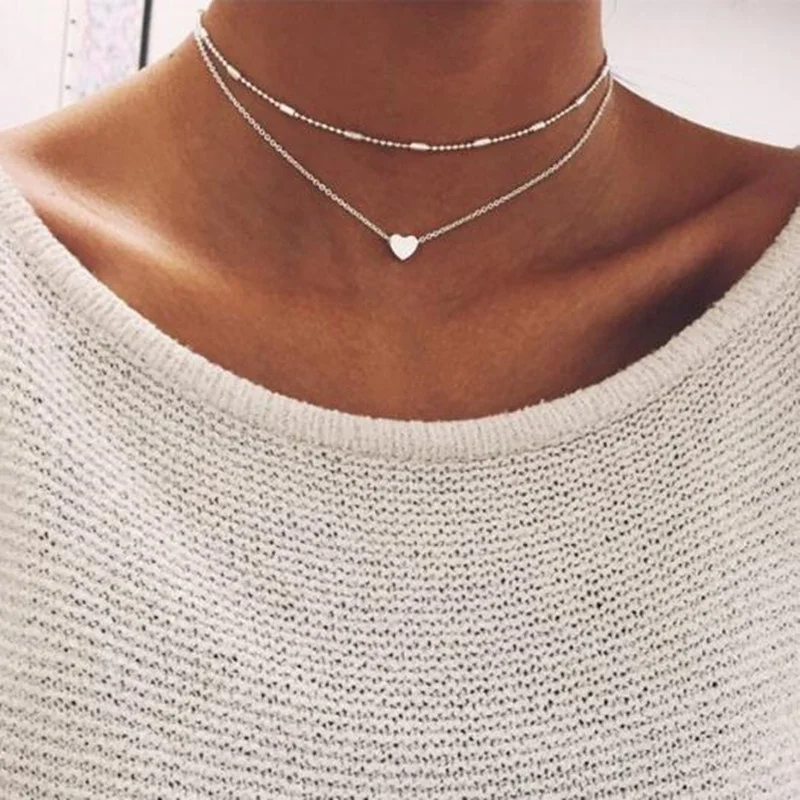 

Delicate Tiny Stars Necklace for Women Small Heart Layered Pendant Choker Birthday Party Gifts Fashion Clavicle Chain Gold Color