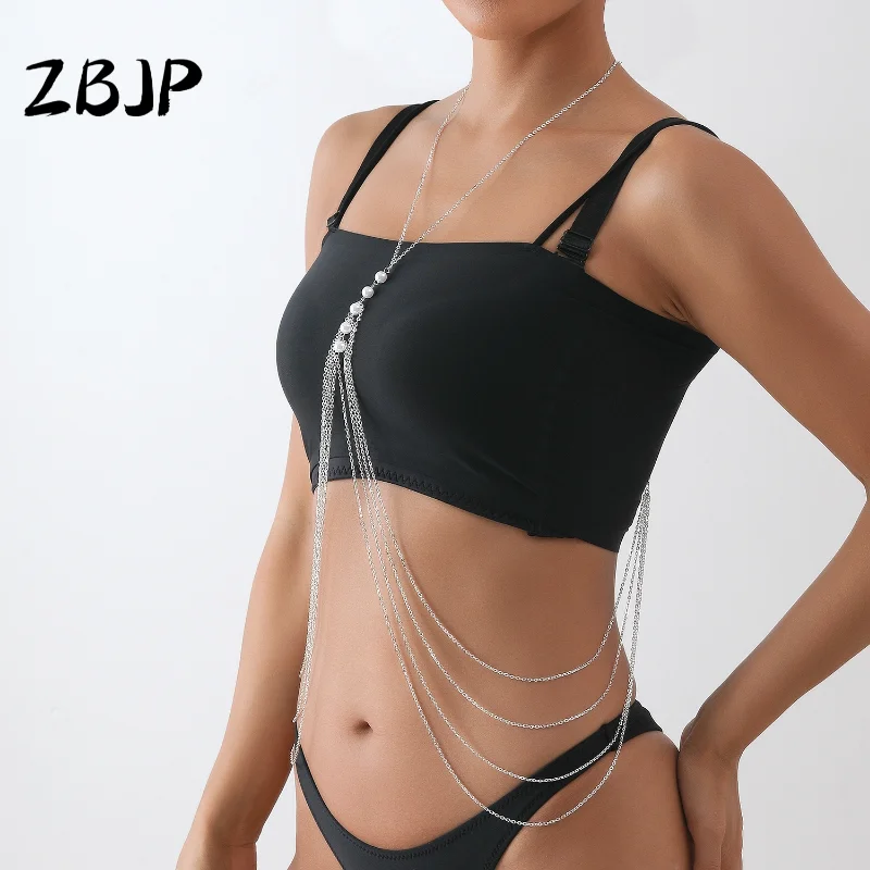 

Silver Color Sexy Lingerie Women Body Chains Wedding Party Beach Punk Jewelry for Women Imitation Pearls Beads Y2k Accessories