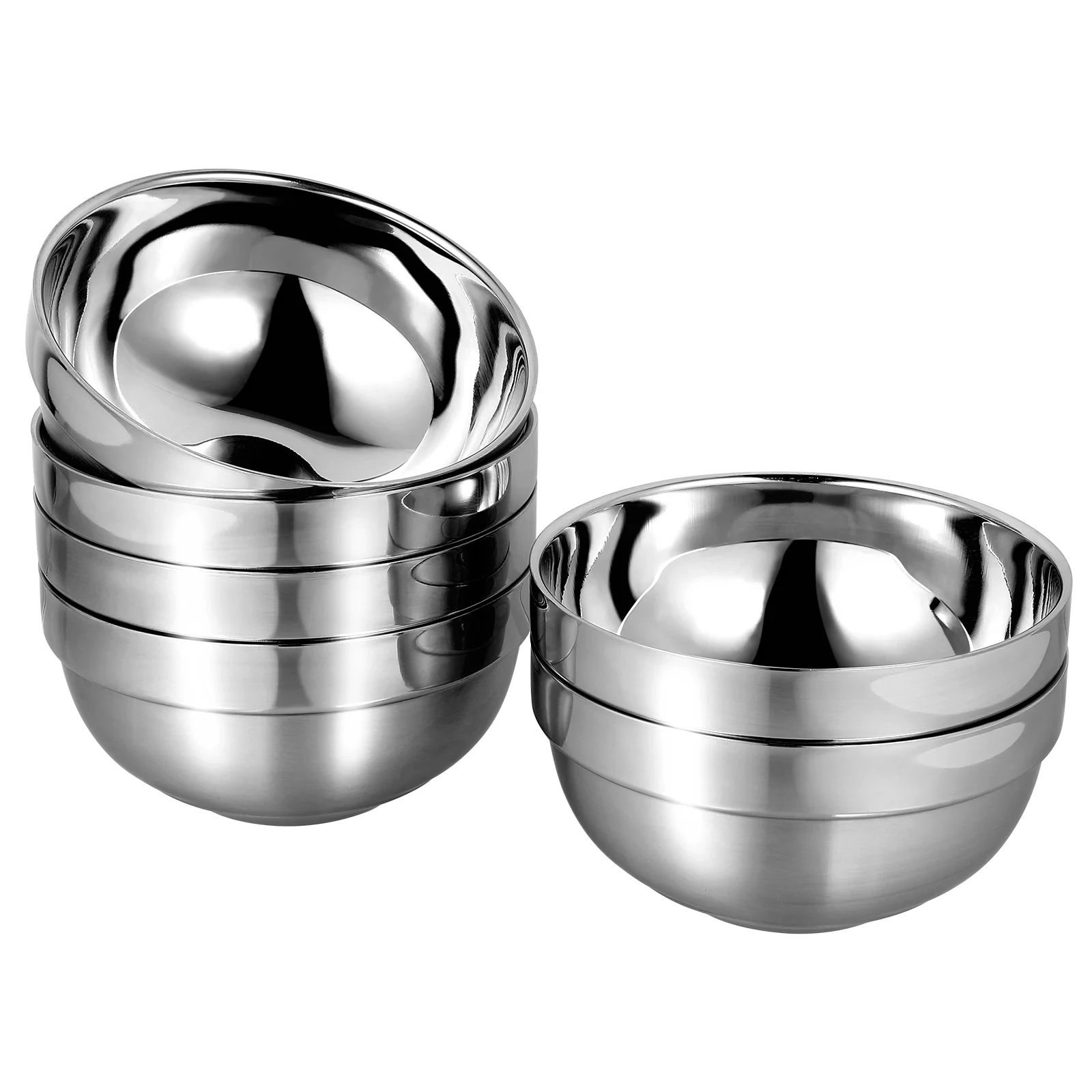 

BESTONZON 6pcs Double-layer Bowls Stainless Steel Dining Bowls Anti-scald Rice Bowls Home Food Bowls (13cm)