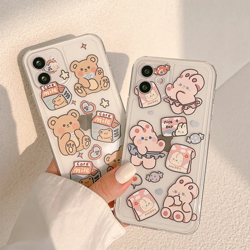 

Cute Cartoon Animal Rabbit Label Korean Phone Case for IPhone 12 11 Pro Max X Xs Max Xr 7 8 Puls SE Cases Soft TPU Cover