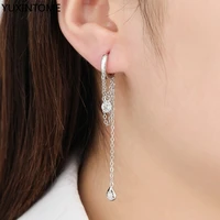 s925 silver circle ear buckle ear chain long japanesekorean personality simple trendy women inlaid zirconium diamond earrings