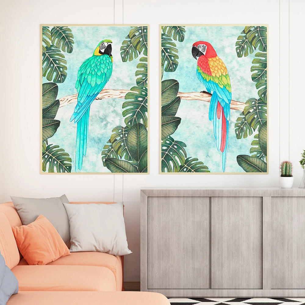 

Parrot Wall Art Bird Print Jungle Illustration Tropical Wall Decor Rainforest Print Animal Painting Parrot Poster Nursery Decor