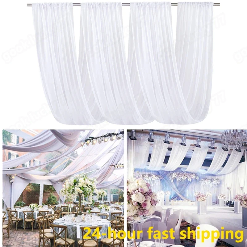 Transparent White Ceiling Drapes Weddings Arch Draping Fabric Gauze Tulle Curtain for Party Ceremony Stage Hotel Decoration