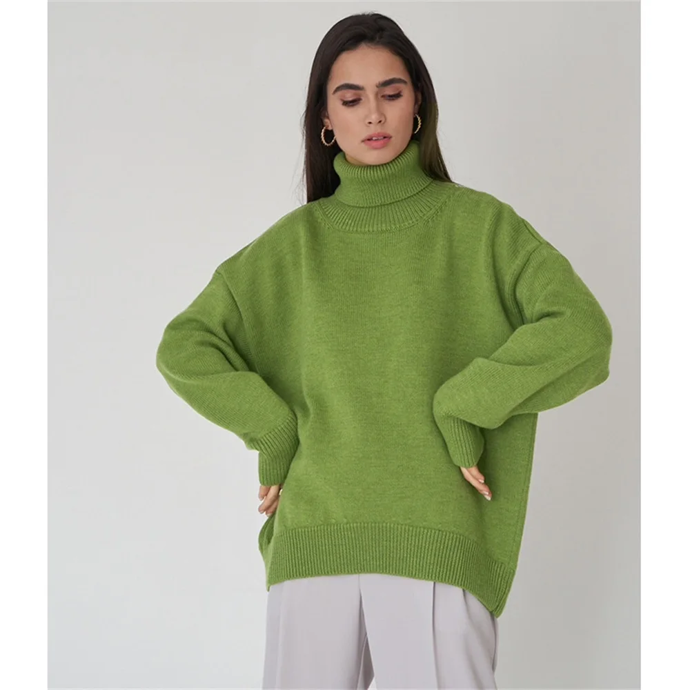 

Autumn Winter Women Turtleneck Sweater Thick Pullover Office Casual Loose Soild Knitted Jumper Female Pull Long Sleeve Top