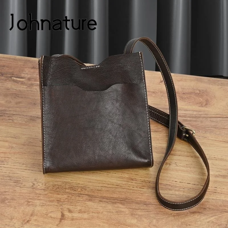 

Simple Solid Color Genuine Leather Women Bag 2023 New Natural Soft Cowhide Vintage Versatile Shoulder & Crossbody Bags