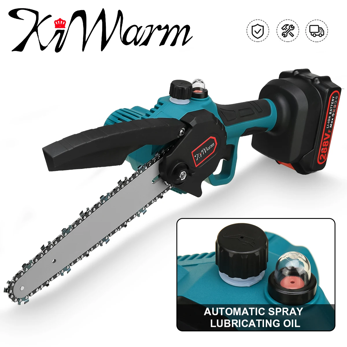Миниатюрная Электрическая цепная пила KiWarm, 3000 Вт, 8 дюймов, 288 в, с литиевой батареей и масленкой, для деревообработки и обрезки, садовые инструменты для одной руки