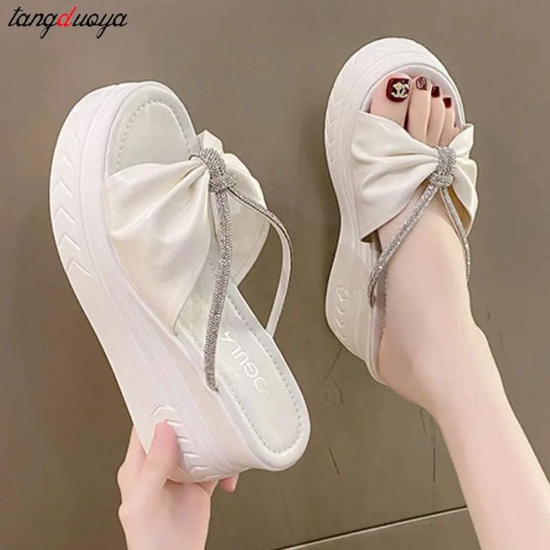 

Crystals Wedges High Heels Slippers Leisure Summer Sandal Woman Shoes Women Platform Mules Slippers Slip on Outside Pantuflas