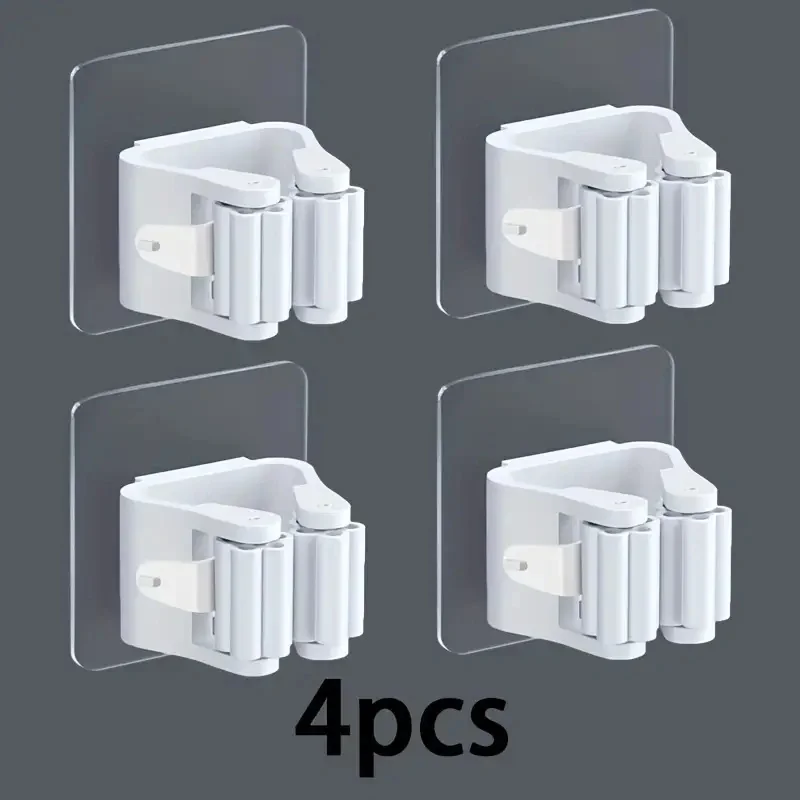 

4 шт., простая установка, настенный держатель для швабры и метлы — прочный клей, стеллаж для хранения без сверления для организации дома, универсальные крючки