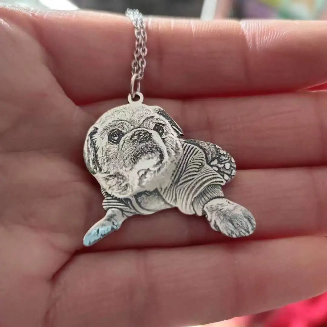 

Pet necklace pendant female hip hop personality keychain cat dog photo made of stainless steel necklace to figure custom