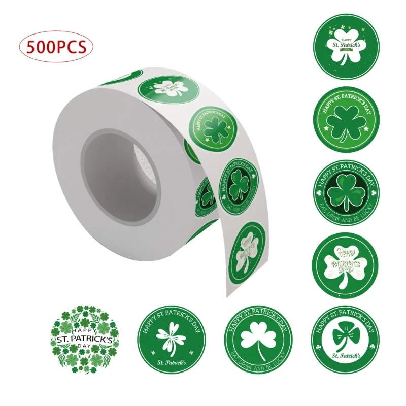 

500x/Roll St.patrick Day Party Shamrock Stickers Green-Irish Clover-Stickers Self-adhesive Stickers for Card Decorations