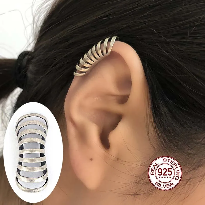 HelloLook Зажим для хрящевого хряща 925 Стерлинговое серебро Классический круглый уличный хип-хоп рок Не проколотые серьги Ювелирные изделия.
