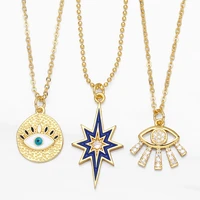 gold plated chain evil eye copper white zircon beaded enamel blue star starburst pendant necklace for women men fashion jewelry