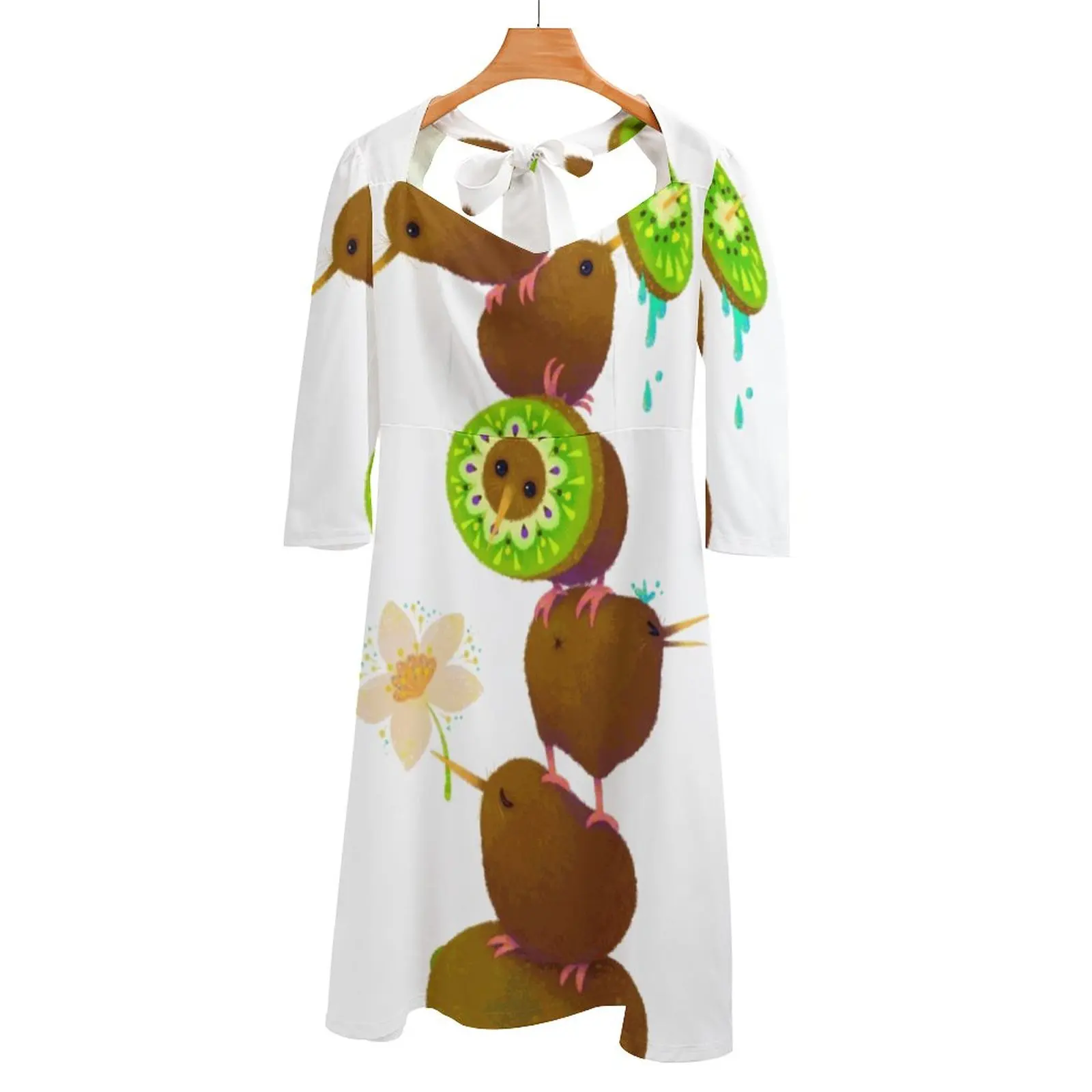 

Платье Kiwi на шнуровке с открытой спиной, женское милое платье с квадратным вырезом, 6Xl, киви, птица, еда, фрукты, карнавал, цветок, забавное киви, птица