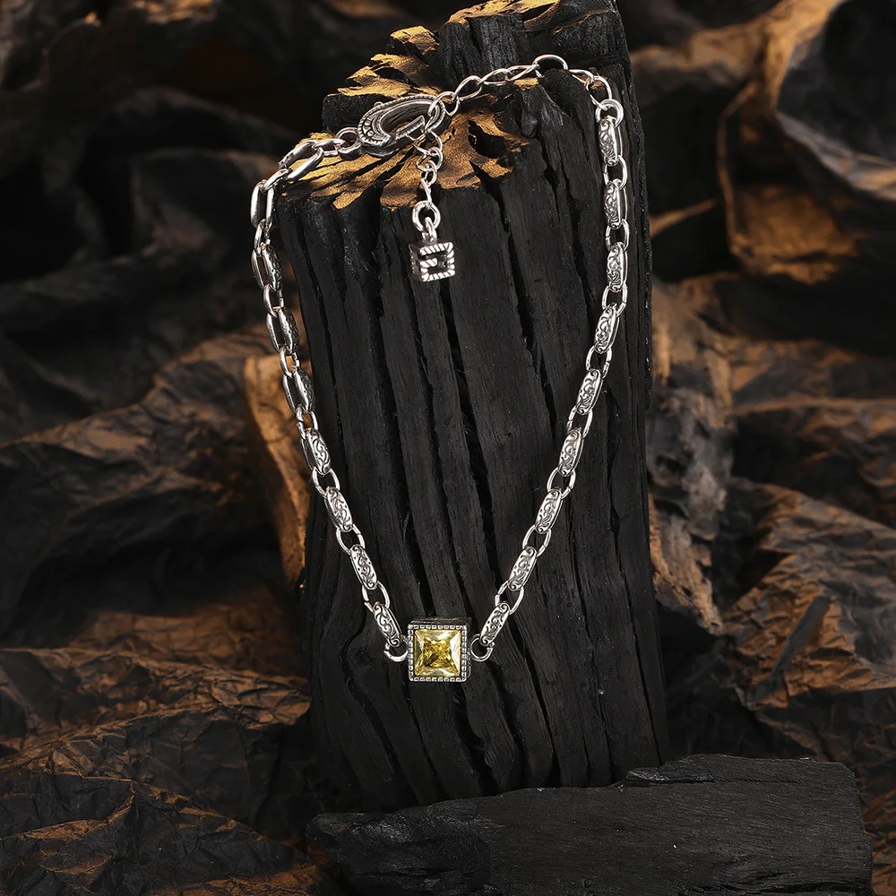 Wholesale Zircon Unique Embossed Pattern Vintage Thai Silver Personalized Bracelet Crystal 