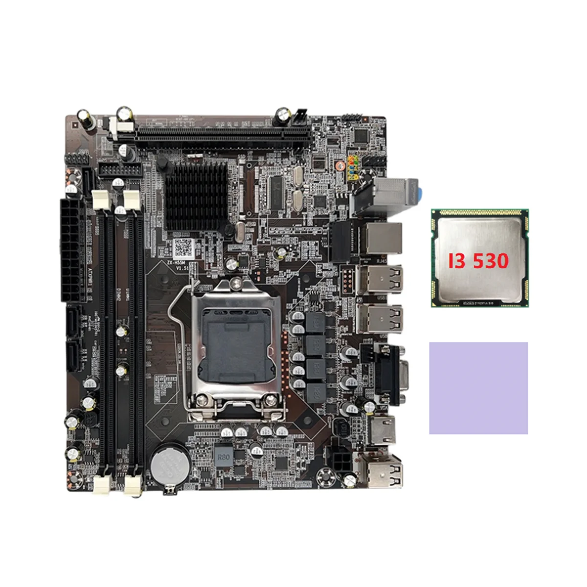 

H55 Motherboard LGA1156 Supports I3 530 I5 760 Series CPU DDR3 Memory Computer Motherboard+I3 530 CPU+Thermal Pad