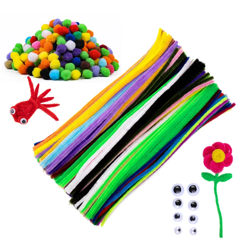 

LMDZ 1Set 30cm Chenille Stems Stick Plush Stick Pompoms Doll Eyes Kids Educational Toys Handmade for DIY Craft Supplies