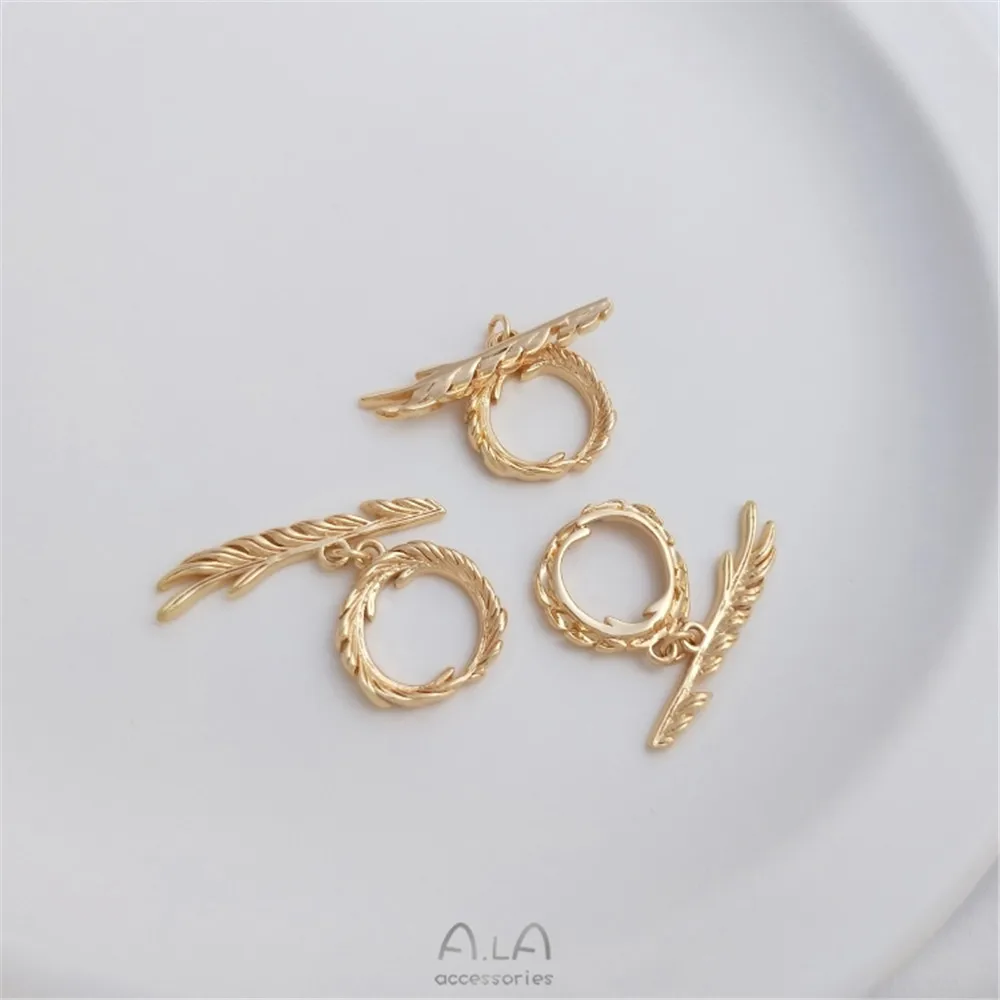 

14K bag gold color feather shape fashion OT buckle hand accessories DIY bracelet pearl necklace link buckle end buckle
