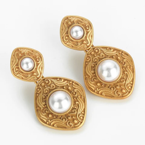 LOVE GREEN LIVE GREEN Серьги-капельки с жемчугом из меди