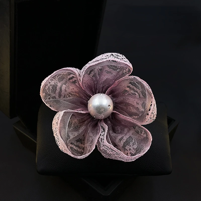 

Original Fabric Five-Petal Flower Brooch Exquisite High-End Women Lace Pin Corsage Suit Coat Pearl Jewelry Clothing Accessories