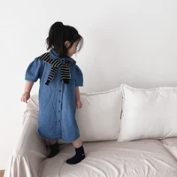 2022 summer kids short sleeve denim dress fashion casual children grils cotton knee lenght dresses no shawl for 1 6 years