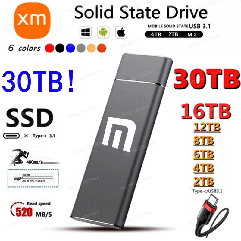 

Portable External SSD 8TB High Speed SSD 2TB 4TB 8TB Solid Hard Drive USB 3.1 Type-C Mobile Hard Disks for Xiaomi For Laptops PC