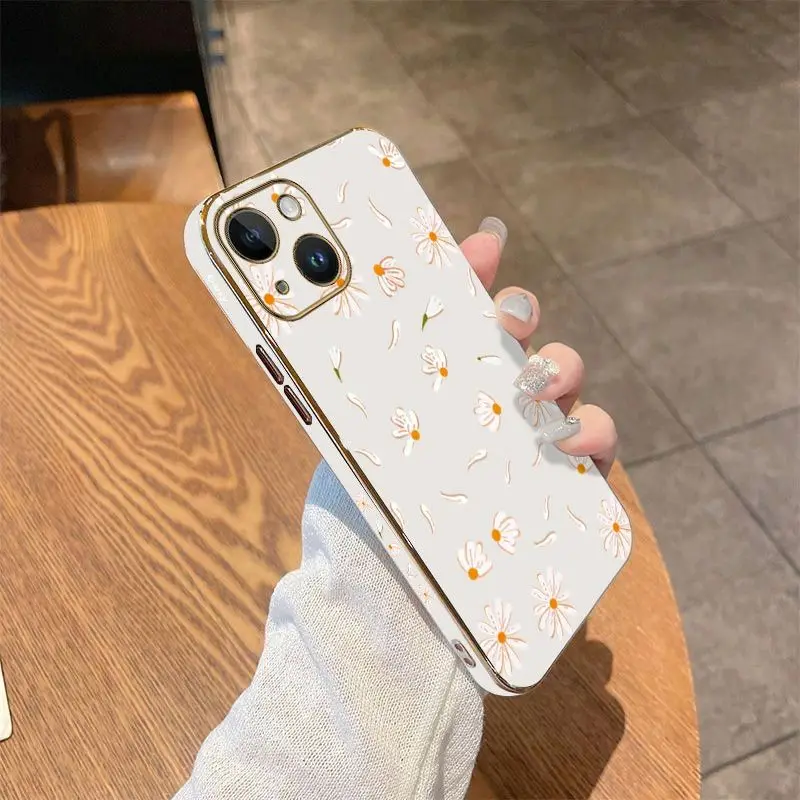 Plain Daisies Luxury Plating Phone Case For iPhone 14 13 12 11 Plus Pro Max Mini X XR XS SE2020 8 7 6 6S Plus Cover