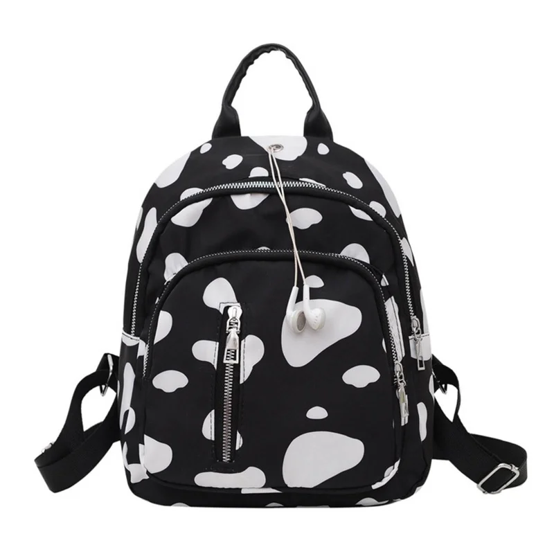 

Kawaii Cow Print Small Backpack Women Girls Mini Cute School Bookbag Female Nylon Casual Rucksack Daypack Travel Shoulder Bag