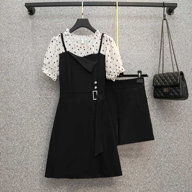 

Women's Suit Skirt 2022 Summer New Slim Shows Thin Casual Fashion Korean Temperament dot print Tops Shorts 2 Two Piece Set Women