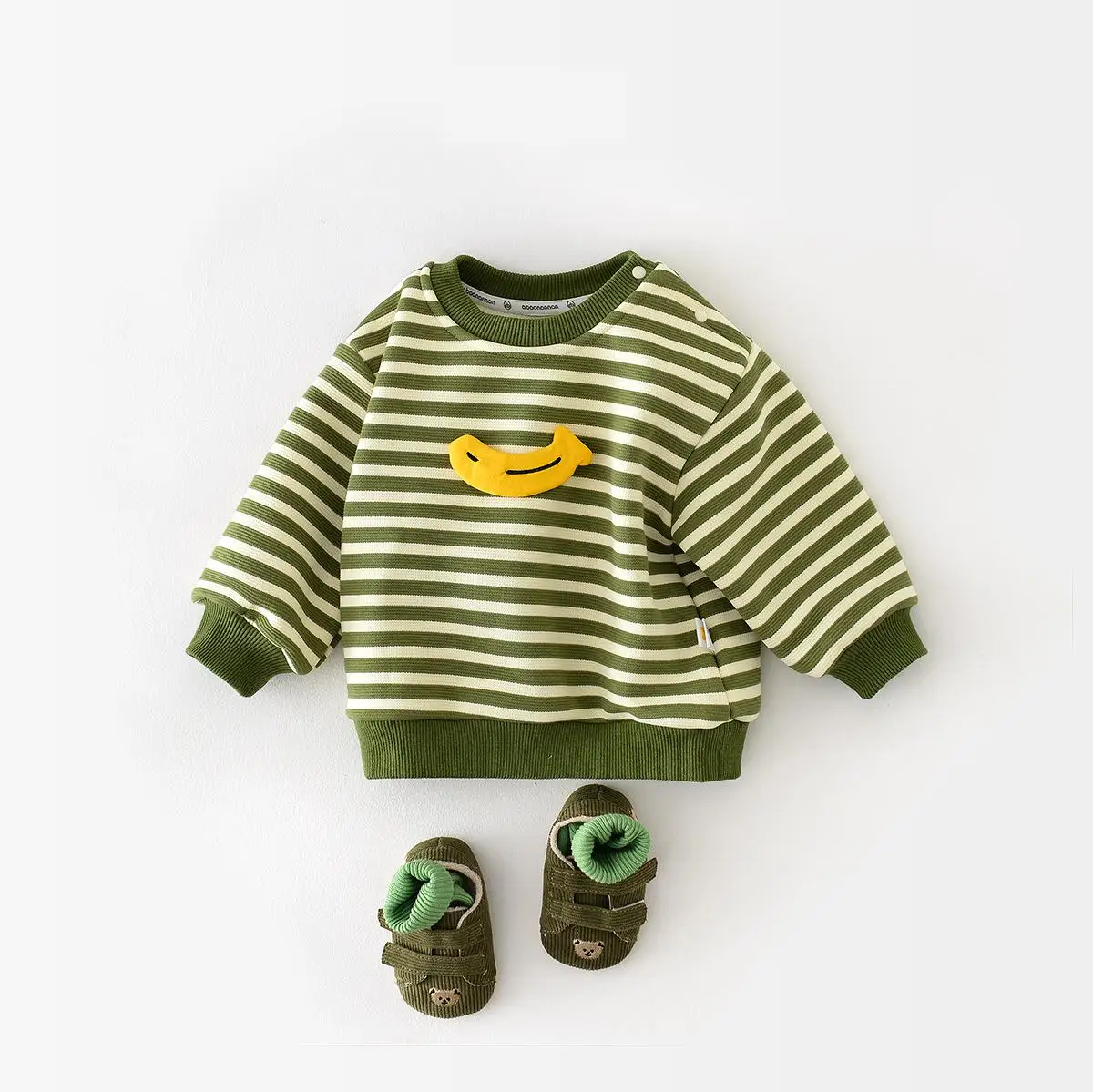 

2023 Winter New Baby Fleece Warm Sweatshirt Infant Girls Plus Velvet Thick Casual Pullover Toddler Boys Striped Loose Tops