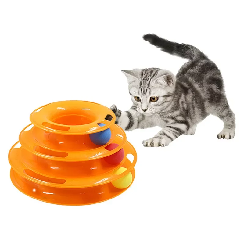 

2023NEW Cat Toy Three Levels Tower Tracks Disc Cat Intelligence Amusement Triple Pay Disc Cat Toys Ball Training Plate Toys for