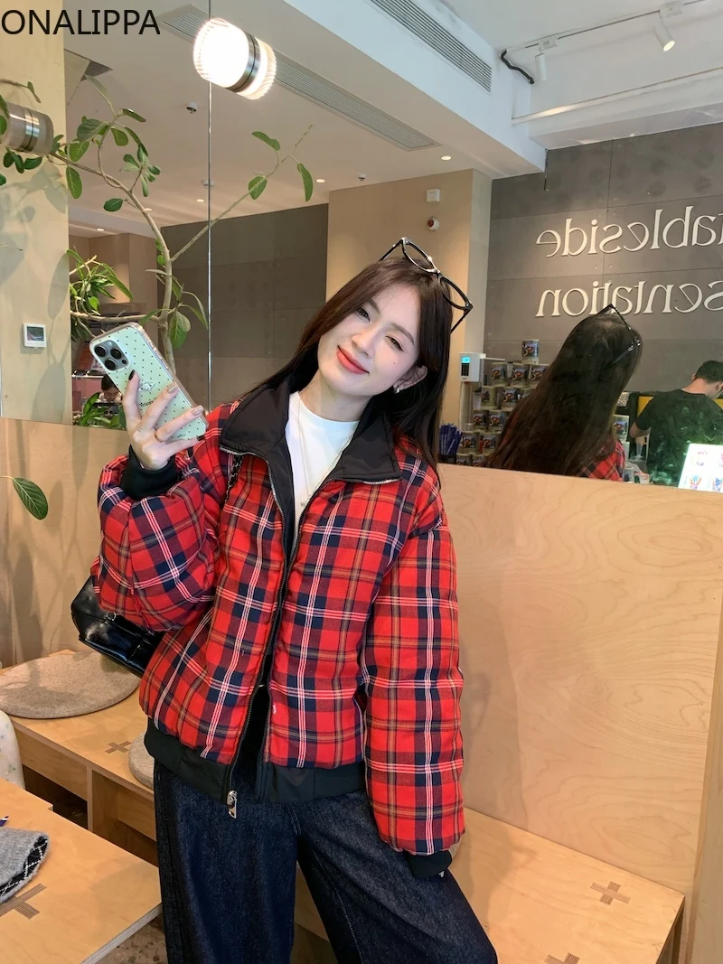 Женское Стеганое пальто Onalippa красное двухстороннее свободное зимнее с высоким