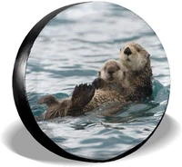 animal sea otters playing water swim spare tire cover waterproof dust proof uv sun wheel tire cover fit