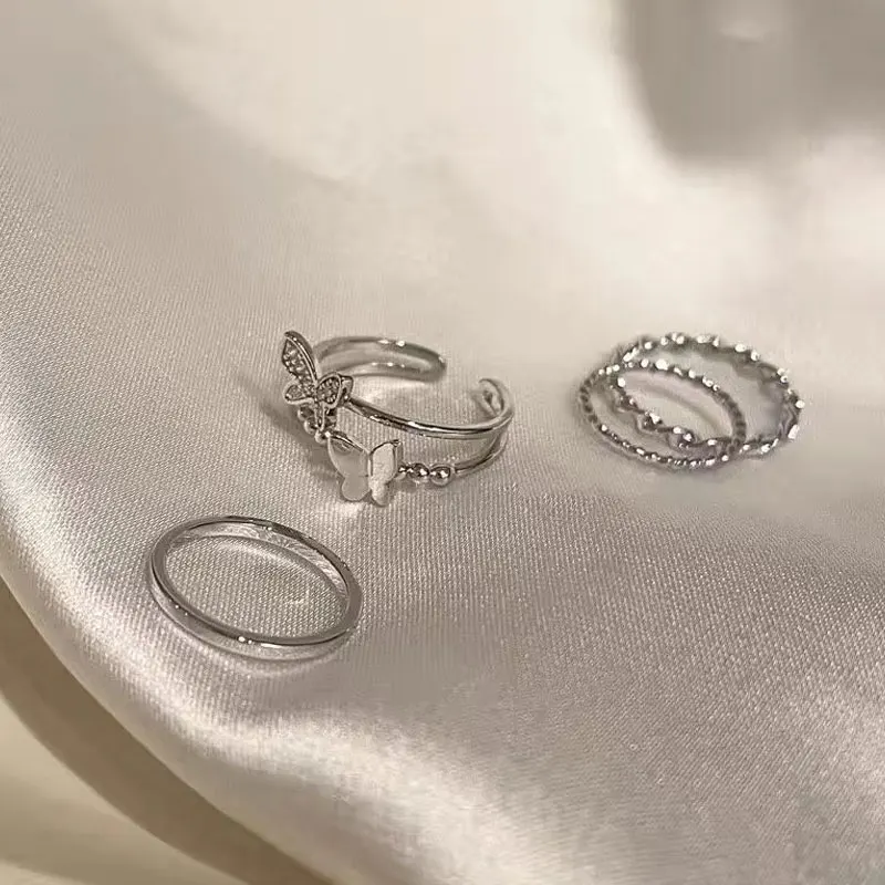 

Butterfly Rings Set Aesthetic Party Jewelry For Women Girls New Trends Stainless Steel Fashion Man Finger Ring Couples Gifts
