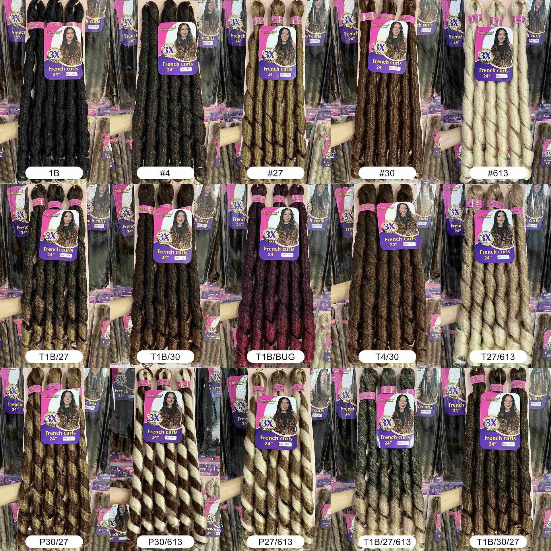 Фото Синтетические волосы для плетения 3X French Curls, 24 дюйма, 400 г/упаковка, предварительно растянутые, свободная волна, для косичек, бокс-брейдов, крючкового плетения №5