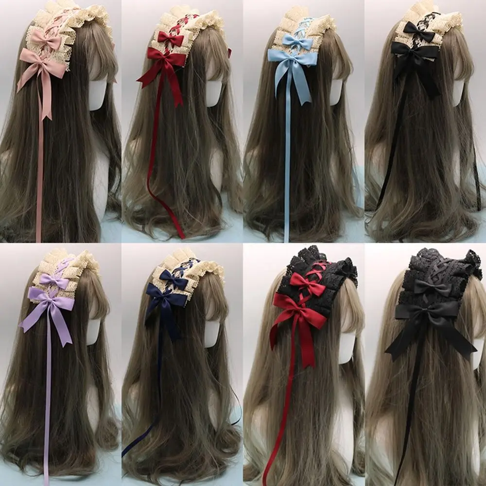 

Gothic Lace Headband Lace Ribbon Bowknot Hair Hoop Sweet Cosplay Headdress for Maid Cosplay Women