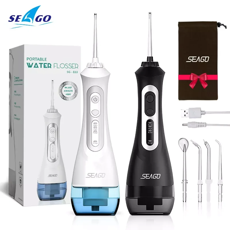 

SEAGO Portable Oral Dental Irrigator Water Flosser USB Rechargeable Tooth Personal Care Water Jet Waterproof IPX7 White Black
