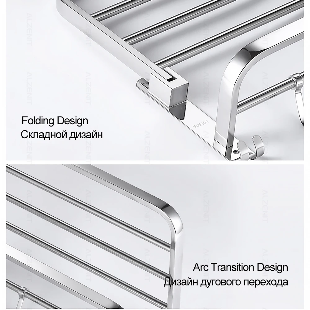 towel rack 40 60 cm 304 stainless steel holder with hook bathroom accessories wall mount hanger shower bar rail folding shelf free global shipping