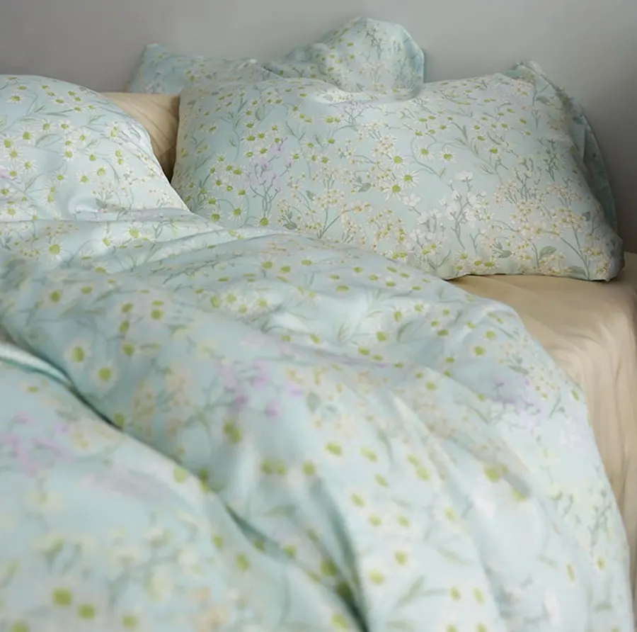Комплект постельного белья с цветочным рисунком свежего зеленого синего цветов 1