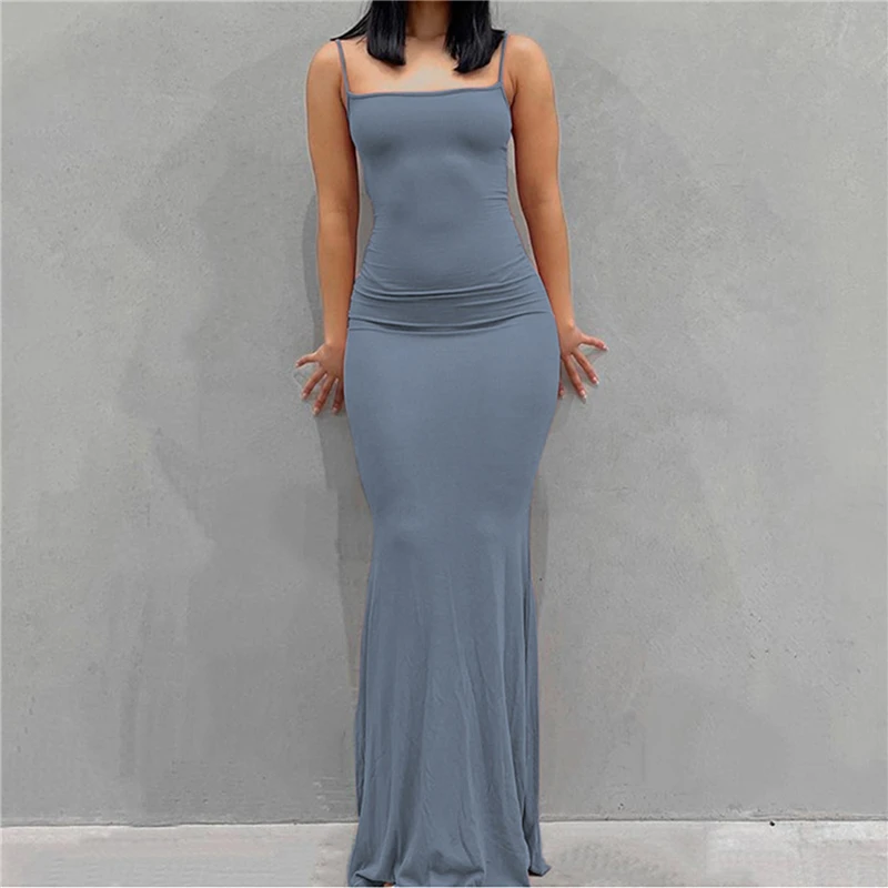 

Ladies Strap Backless Long Maxi Dresses Party Club Vacation Outfits Pure Slim Hip Wrap Dress Women Sexy Casual Summer Dress