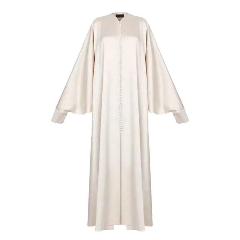 Onecozyday 2023 New Muslim Fashion Dress Spring Batwing Sleeves Solid Color Elegant Party Evening Dresses For Islam Women