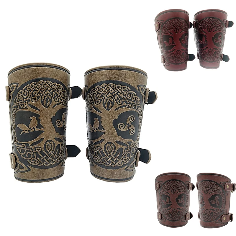 

Viking Arm Bracers Leather Armor Cuffs LARP Bracers Embossed Arm Guards Nordic Talisman Amulet for Gifts