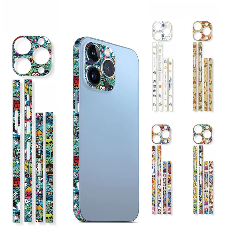 Animation Frame Decal Skin for iPhone 14 13 12 Pro Max Mini Side Wrap Cartoon Border Cover With Camera Logo Sticker 3M Protector