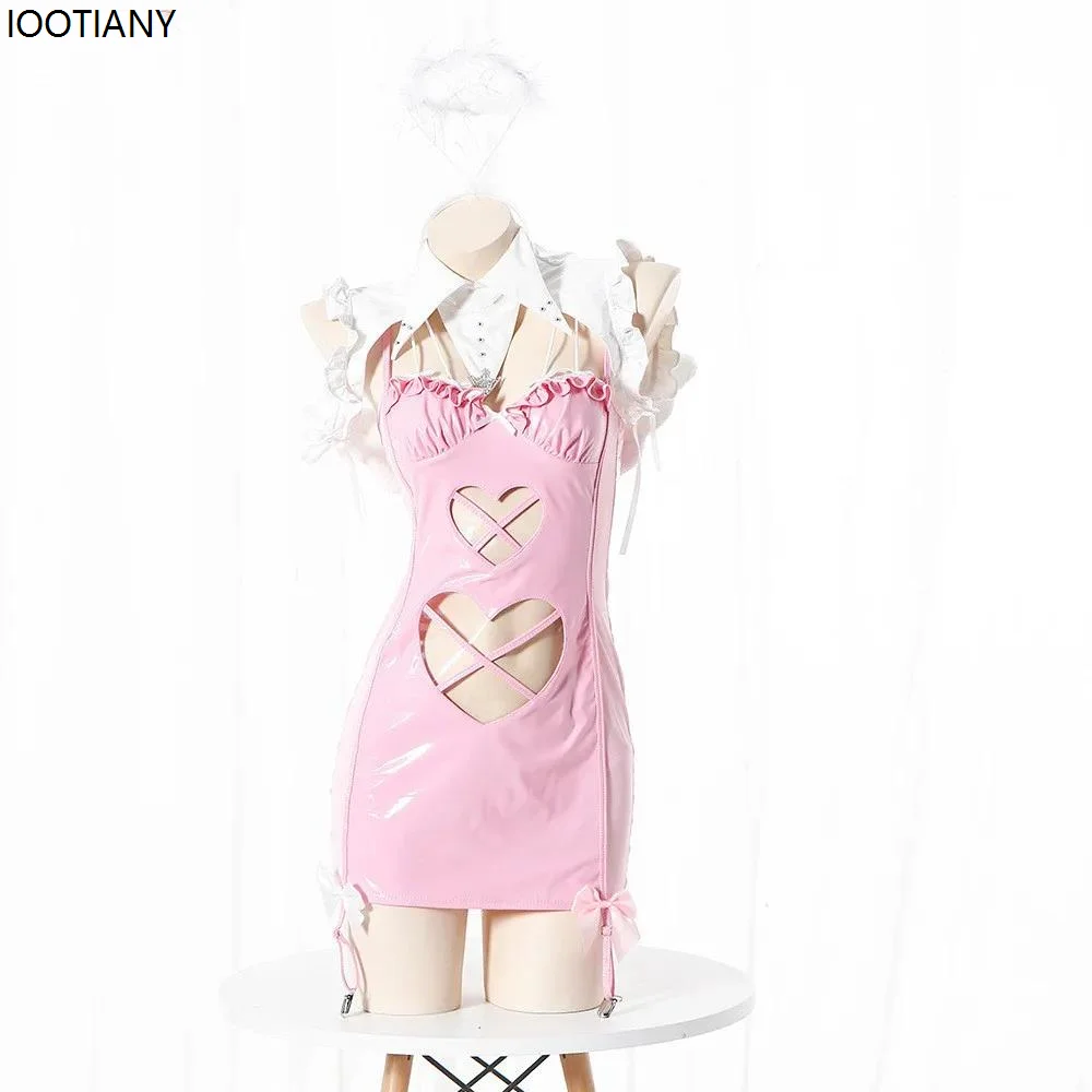 Черно-белый костюм для косплея с ангелом на Хэллоуин кожаное платье крыльями