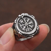 vintage viking compass helm of awe ring stainless steel men nordic ethnic belief aegishjalmur viking rings jewelry free shipping