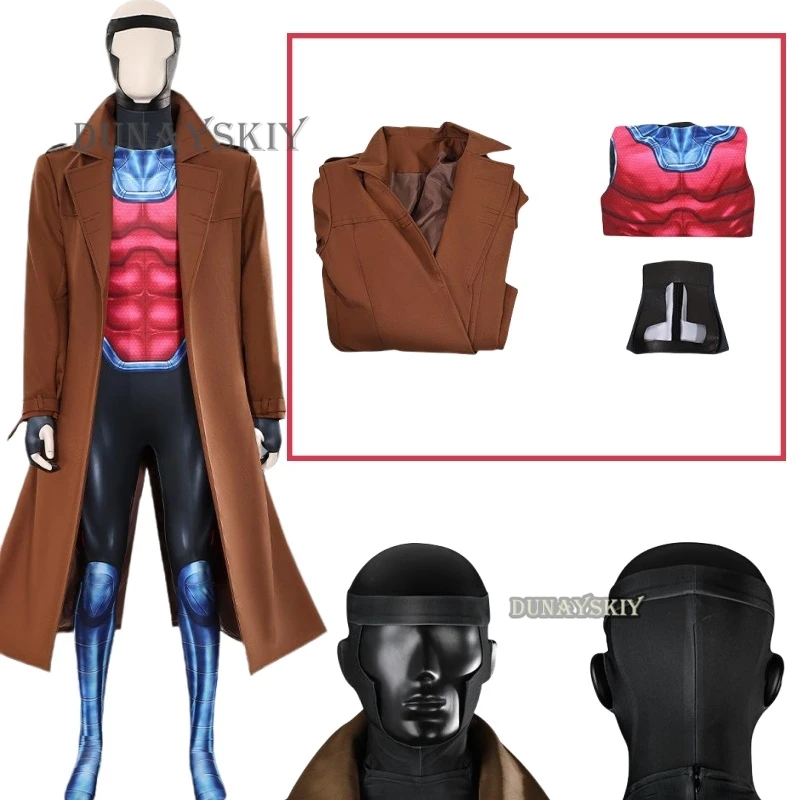 Костюм для косплея X-man Gambit Remy мужской боевой костюм длинный кожаный плащ жилет и
